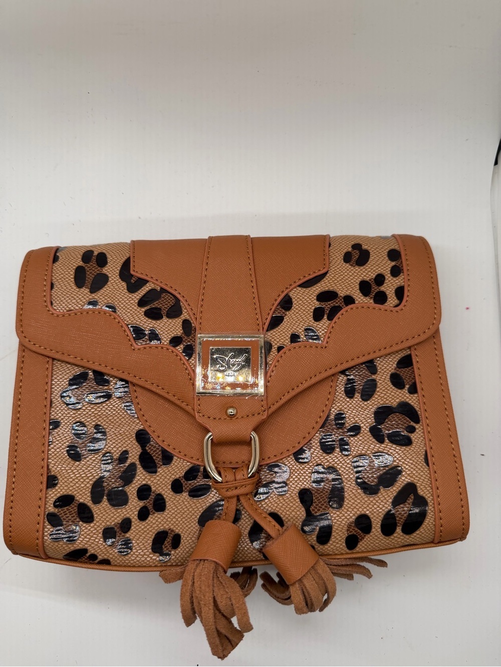 Sharif Tan Leopard-Print Crossbody Bag with Tassels
